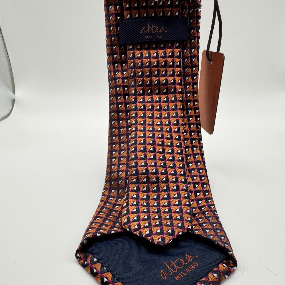 NWT Altea Silk Triangle Tie – Bronze, Blue, White, Purple Modern Made in Italy